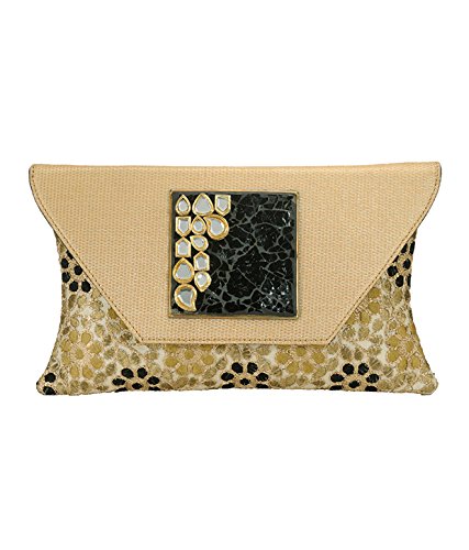 SAISHA Womens Handbag (Gold & Black) (FCB0052)