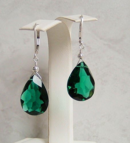Simulated Emerald May Birthstone Pear Sterling Silver Leverback Earrings Her Special Day Gift Idea