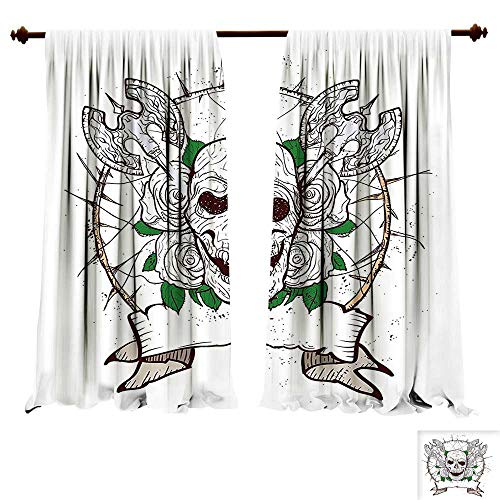 Blackout Curtain Panels Window Draperies Skull ations Skull Figure with Nose and Cross Axes Grunge Black Christmas Icon Scary Design Multi Waterproof Window Curtain (W72 x L96 -Inch 2 Panels)