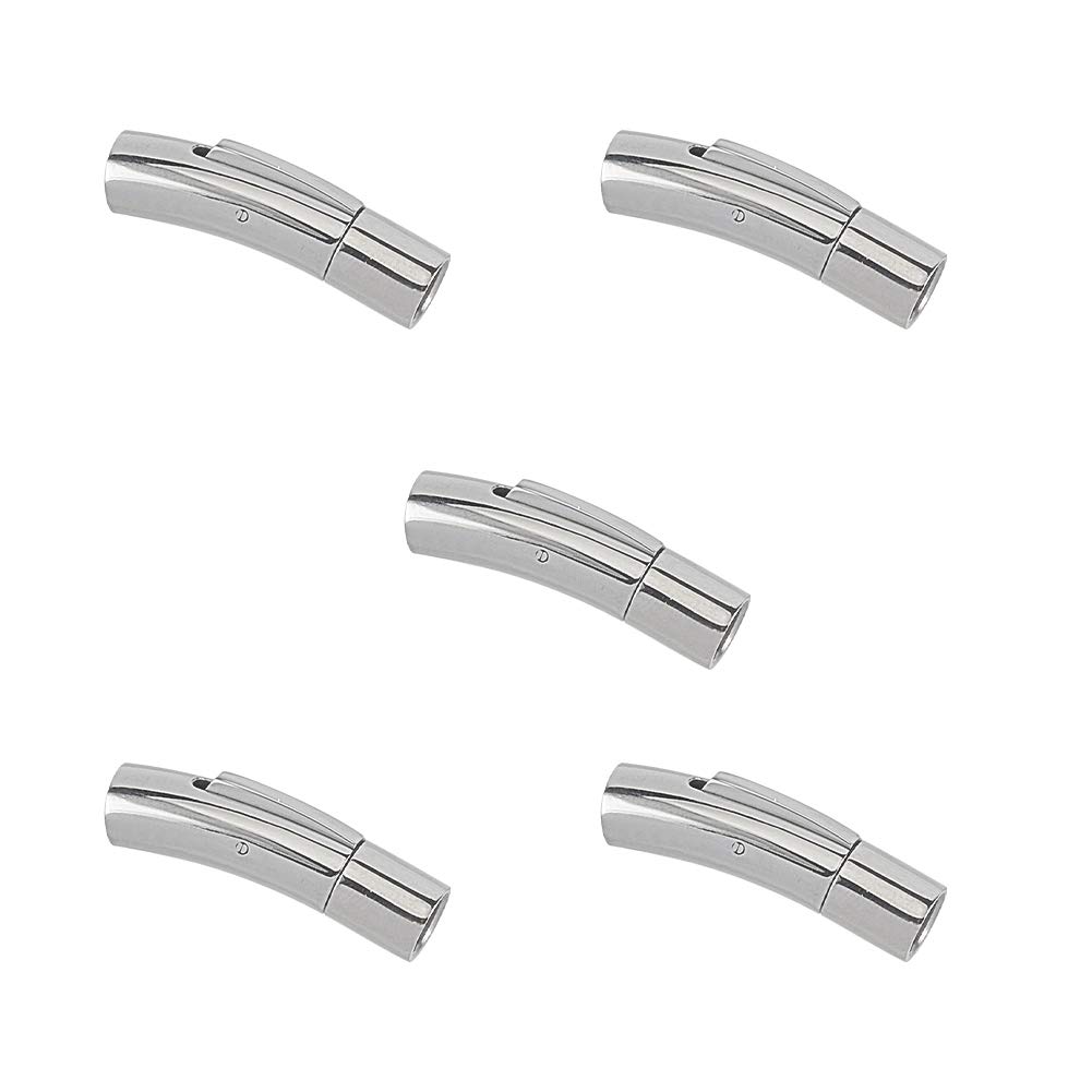UNICRAFTALE 5mm Hole Column Bayonet Clasps 5 Sets Stainless Steel Bayonet Clasps Leather Cord End Clasp Integral Clasp Connectors for Bracelets Necklaces Buckle Jewelry Making