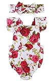 Newborn Kids Baby Girls Clothes Floral Jumpsuit Romper Playsuit + Headband Outfits (0-6 Months)