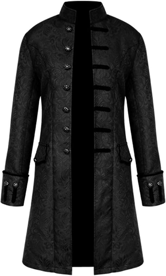 KJHSDNN Men Medieval Steampunk Jacket Jacquard Retro Stand Collar Coat Halloween Costume