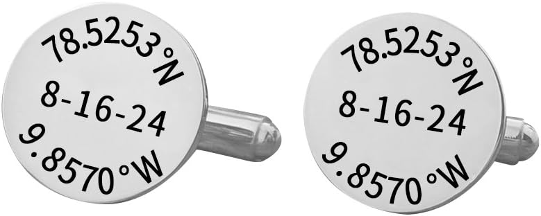 Ouslier 925 Sterling Silver Personalized Coordinate Cuff Links Custom Made with Longitude and Latitude