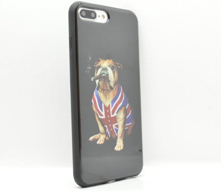 OLIVIASPHONES Iphone 8 Plus - Black British Bulldog Union Jack Waist Coat Jacket Cigar Smoke Slim Fit Gel Back Case Cover Protector