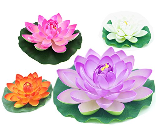 Peach - Floating Water Lotus - Pond Decor Water Lily Foam Flower Artificial Pond Plants 4 Pcs - Thumbnail 7