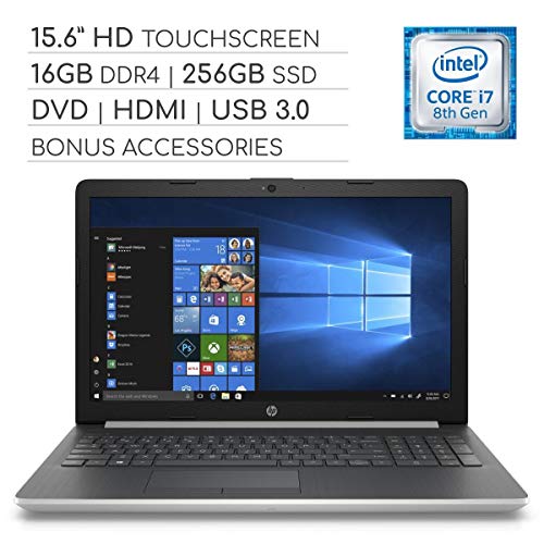 HP Pavilion 2019 Premium 15.6 HD Touchscreen Laptop Notebook Computer, 4-Core Intel Core i7-8565U 1.80 GHz, 16GB RAM, 256GB SSD, DVD, Wi-Fi, Bluetooth, Webcam, HDMI, Windows 10, Bonus Accessories
