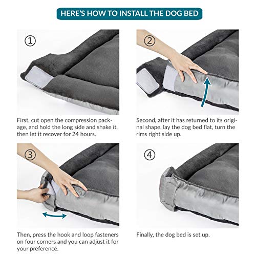 Petsure Dog Bed - Cozy Cuddler with Comfortable Bolster, Ideal for X-Large Dogs - Grooved Nonslip Pet Bed with Hook and Loop - Machine Washable, XXL Dog Bed (37.4"x27.6"x6.3"), Grey