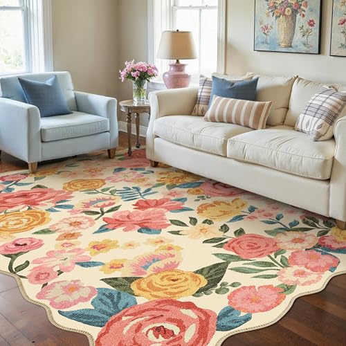 HUGEAR Teppich Wohnzimmer 140x200cm Beige Waschbarer Carpet Rug
