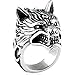 Men's Stainless Steel Gothic Vintage Biker Wolf Head Knight Ring, Silver Black Size 9