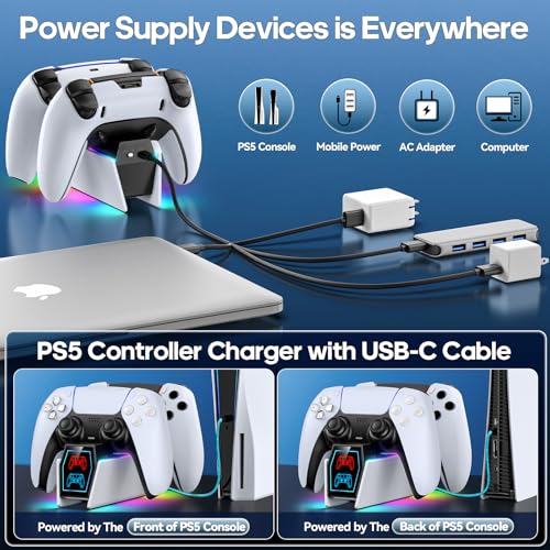 Tokluck PS5 Controller Ladestation, RGB PS5 Zubehör Ladestationen für PS5 Controller & Edge Controller, PS5 Charging Station Schnellladung für PlayStation 5 Dualsense thumbnail 3