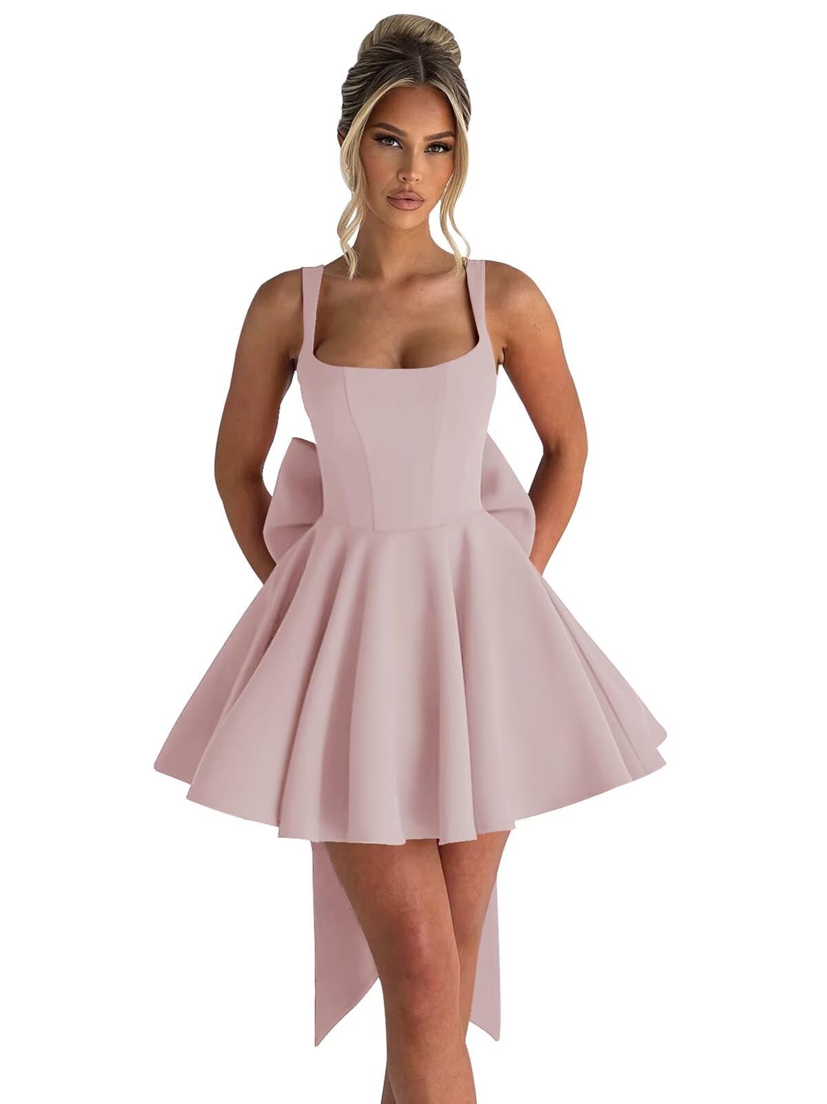 ouhati Short Satin Spaghetti Straps Homecoming
