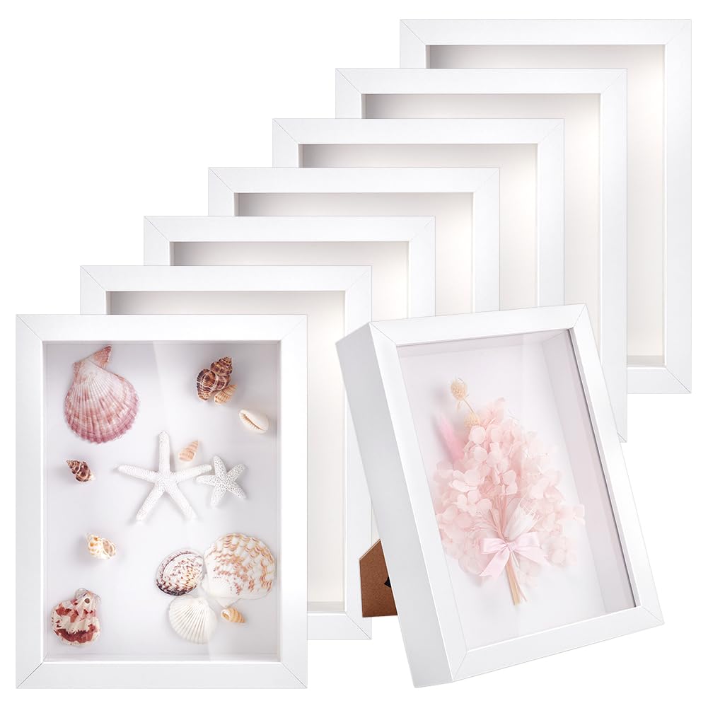 Photo 1 of INTERWARM 8Pcs 6x8 Inch Wood Shadow Box Photo Frame, Rectangle Shadow Boxes Display Cases Display Picture Frame for Valentine's Day Wedding Memories Crafts Pins Awards Medals Tickets, White