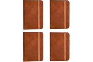 4 PCs Leather Pocket Notebook A7 Note Book Hardcover Mini Notepad Lined Journal with Elastic for Office Home School Writing S