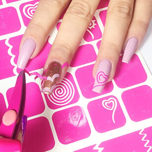 521 Nail Art Stencils Vinyl - 18 Different Swirl Shapes: Arrows, Chevron, French Tip & More Adhesives Stripe Guides Patterns Designs in 3 Sheets Supplies Kit Stickers Tape Foil Decals Craft Gift - Thumbnail 3
