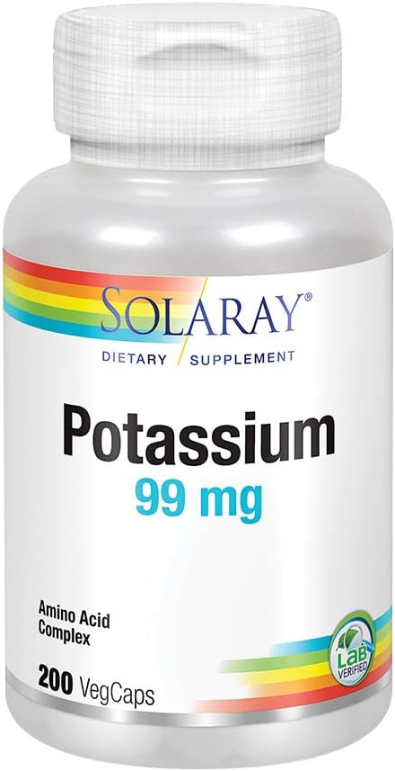 Solaray Potassium 99mg | Fluid & Electrolyte Balance Formula | Heart, Nerve & Muscle Function Support | 200ct: Health & Personal Care