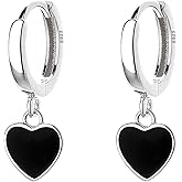 SLUYNZ Sterling Silver Black Heart Hoop Earrings for Women Teens Love Heart Hoop Earrings Huggie