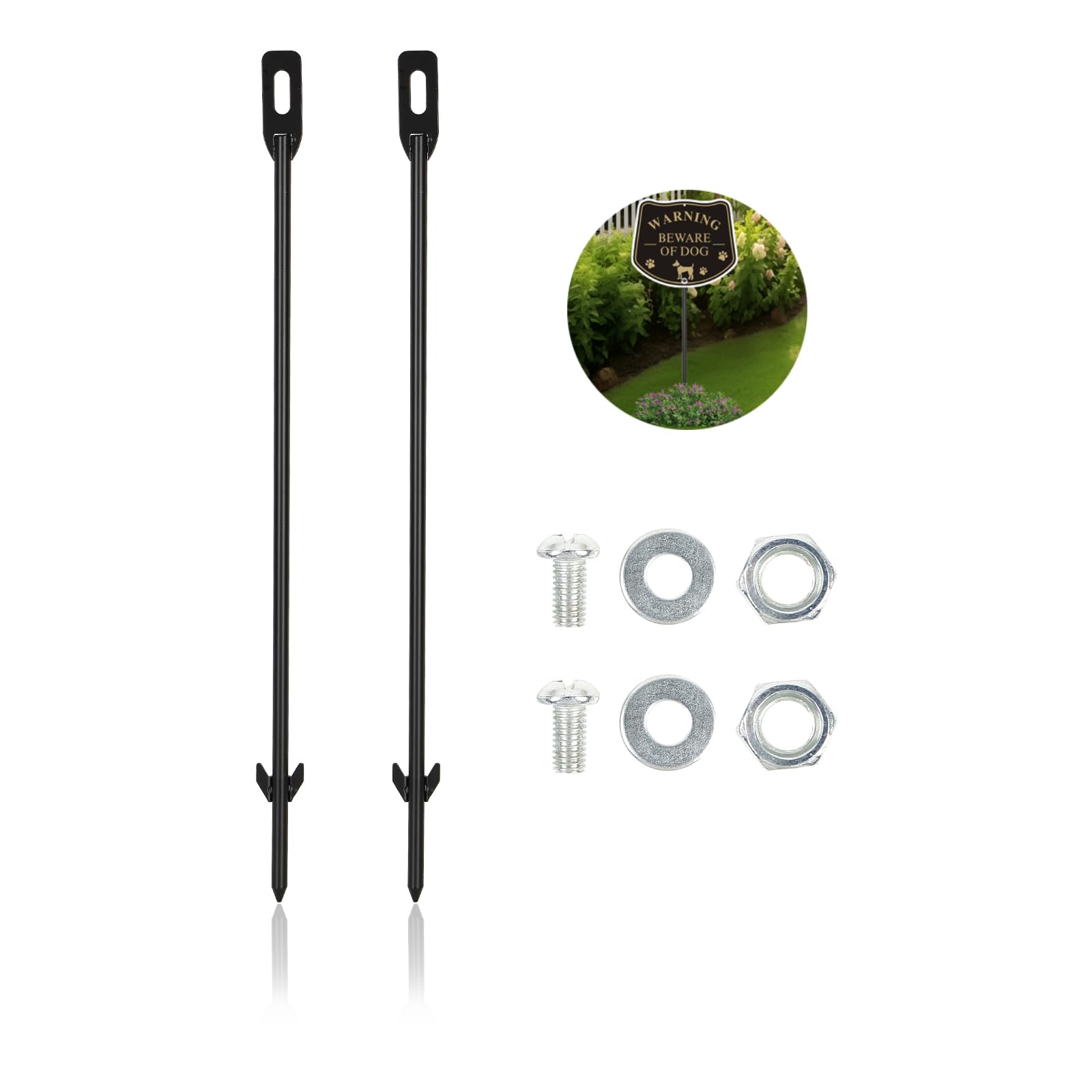 Acuxiaza Black Yard Sign Stakes 2 Pack Yard Sign Holder 16.5 x 0.3 Inches Heavy Duty Metal Stakes For Garden Stainless Steel Garden Stakes Plant Support Sticks For Outdoor（Hardware Included）Black