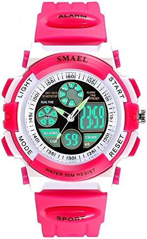Womens 5 ATM Digital Sports Wrist Watch Electronic LED Backlight Wathes for Girls Pink