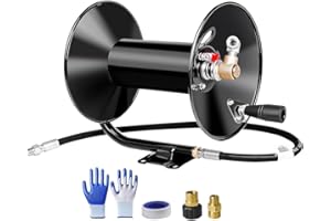 MEKOH Pressure Washer Hose Reel 100ftx3/8”/130ftx1/4”, 4000PSI Heavy Duty Power Washer Hose Reel with M22-14 Fitting, Hand Crank Metal Reel with Wall/Trailer/Van Mount, Manual Hose Reel for Water