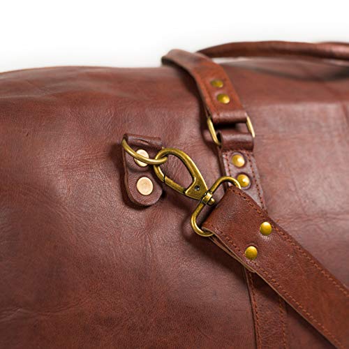 NAMA-James-Weekender-Echtes-Leder-Reisetasche-Vintage-Retro-Sporttasche-60-cm-45-Liter-fuer-Damen-und-Herren-Duffle-Bag-Schultertasche-Naturleder-Braun