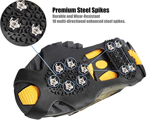 Pozlle Ice Grips,Updated VersionIce & Snow Grips Cleat Over Shoe/Boot,Traction Cleat Rubber Spikes Anti Slip 10 Steel Studs Crampons Slip-on Stretch Footwear