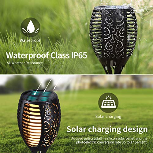 Iyoyo Solar Torch Light 4 Pack Waterproof 96 LED Flame Flickering Lamp Landscape Decoration Dancing Flame Lights for Garden Yard Lawn Solar Light