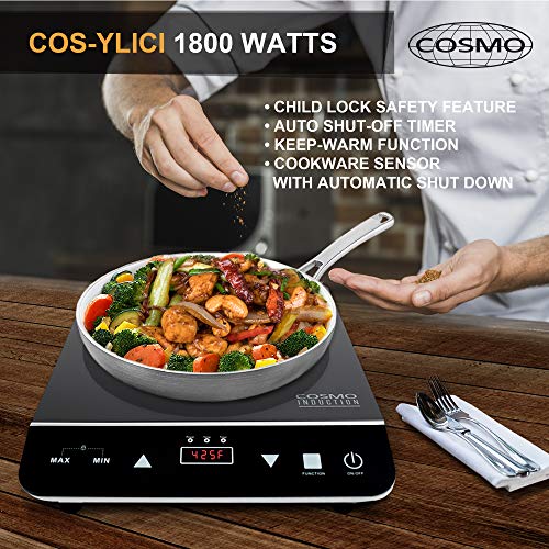 Cosmo Portable Electric Induction Cooktop with Rapid Heating, Sensor