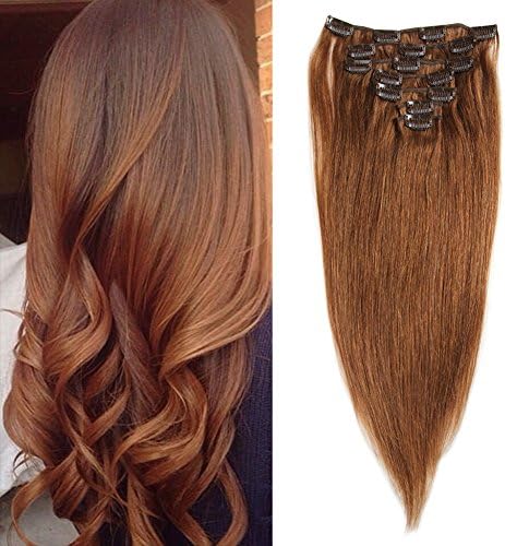 16" Remy Human Hair Clip in Extensions for Women Chestnut Brown #6 8Pieces 100grams/3.5oz