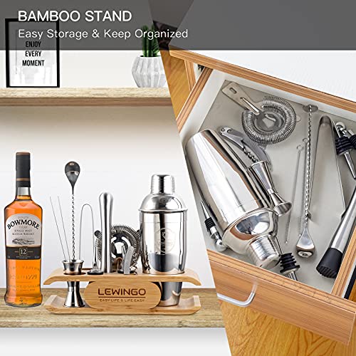 21Piece Mixology Bartender Kit with Stand, LEWINGO Cocktail Shaker Set