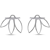 Lotus Flower Ear Jacket Stud Earrings for Women in 14k Gold Plated Sterling Silver With Push Back Womens Jewelry Gift her