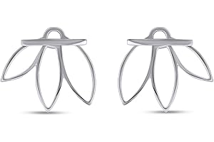 WISHROCKS Lotus Flower Ear Jacket Stud Earrings for Women in 14k Gold Plated Sterling Silver With Push Back Womens Jewelry Gift her