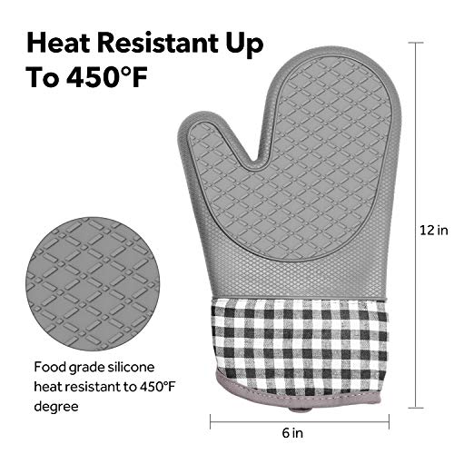 PHOEBE Oven Mitts, Silicone Heat Resistant Oven Gloves with Internal Protective Cotton Layer,Non-Slip Insulated, Flexible, Soft Oven Mitt for Cooking,BBQ, Grilling, Baking