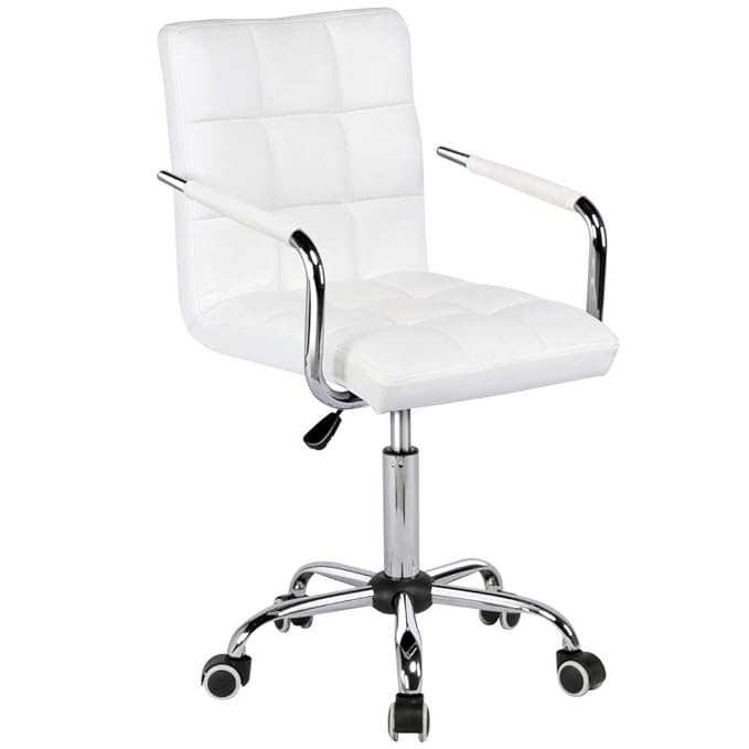 Yaheetech Office Chair White Faux Leather Swivel Computer Desk Chair