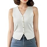 Paixpays Sweater Vest Women Business Casual Tops Crochet Tops For Trendy V Neck Button Knit Vest Fall Outfits 2024 Fashion