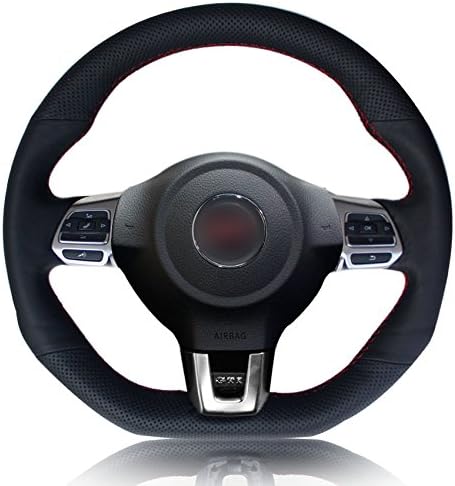 Ablee Superior Microfiber Leather Steering Wheel Cover for 2010-2014 Volkswagen VW GTI / 2012-2014 VW Jetta GLI / 2012 2013 VW Golf R / 2014-2016 VW Tiguan R-Line