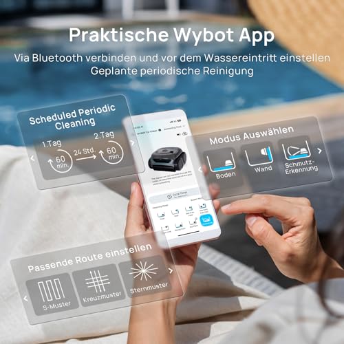 WYBOT (New Model) C2 Vision-A Wireless Pool Robot Battery with AI Camera, 8 Modes, Strong Suction, Dual Filter, Waterline, Pool Robot Battery Wall and Floor, App Teal Green
