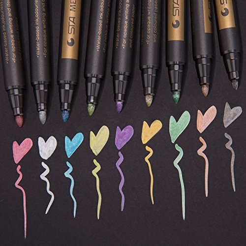 Fine Metallic Markers Paint Pen, Permanent Glitter Point Medium-Tip, For Black Paper, Painting Rocks, Glass Glitter Paint Writing, Photo Album, DIY Craft Kids Gift Holiday ornaments, 9/Set