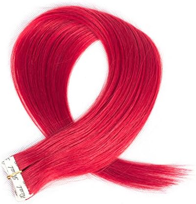 Winky Wiggery 14-22 Inch 50g/20pcs Tape Hair Extension Real Human Hair Seamless Skin Weft Adhesive Invisible Double Side Remy Tape In Hair Extension (14"-50g, Red)