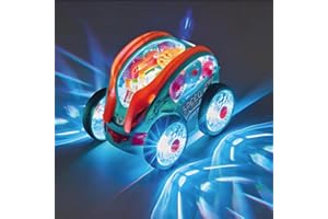 Piegricdiat Speedlite Dynamic Gear-Powered Car with Led Lights, Children's Transparent Luminous Toy Car, Bump and Go Toy Cars with Colorful Moving Gears,Suitable for Children Aged 1-3 Years (1)