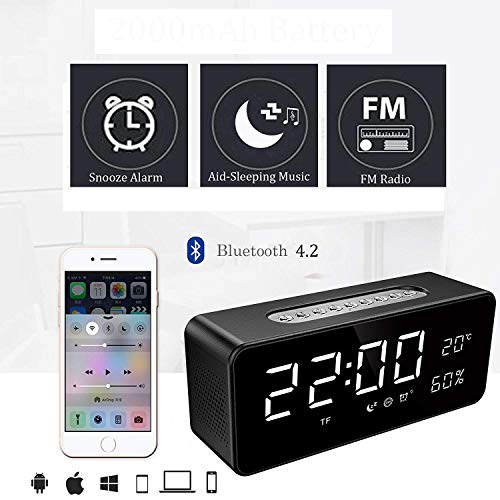 Orionstar Wireless Bluetooth Speaker, Bedside Digital Alarm Clock with Sleep Timer 8” LED Screen Display Thermometer AUX Micro SD USB Compatible for iPhone Android, Model S1 with Wall Charger Black - Thumbnail 3