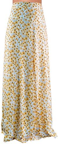 ONIMA Women Long Skirt Daisy Print Floral Chiffon Skirt High Waist Floor Length Maxi Skirt (L)