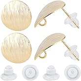 Beebeecraft 1 Box 20Pcs Stud Earring Findings with Loop 18K Gold Plated Flat Round Earring Posts with 20pcs Plastic Ear Nuts for Jewelry Making Supplies DIY Crafts