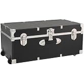 HomeStock Rustic Romance Heavy Duty 30" Under Bed College Storage Trunk with Lock, Latch Closure Type, 15.75" D x 30" W x 12.25" H, Ideal Camp Dorm Room Trunk Footlocker Antique Black