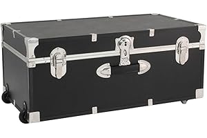 HomeStock Rustic Romance Heavy Duty 30" Under Bed College Storage Trunk with Lock, Latch Closure Type, 15.75" D x 30" W x 12.25" H, Ideal Camp Dorm Room Trunk Footlocker Antique Black