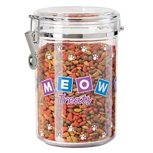 Oggi Acrylic Treat Canister with Meow Treats Design