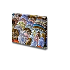 Canvas Prints Wall Art - Traditional Colorful Tunisian Ceramics Dishes | Modern Wall Decor/Home Art Stretched Gallery Wraps Giclee Print & Wood Framed. Ready to Hang - 12" x 18"