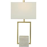 CosmoLiving by Cosmopolitan Marble Room Table Lamp Geometric Accent Lamp with Square Shade, Lamp 15" x 9" x 27", Gold