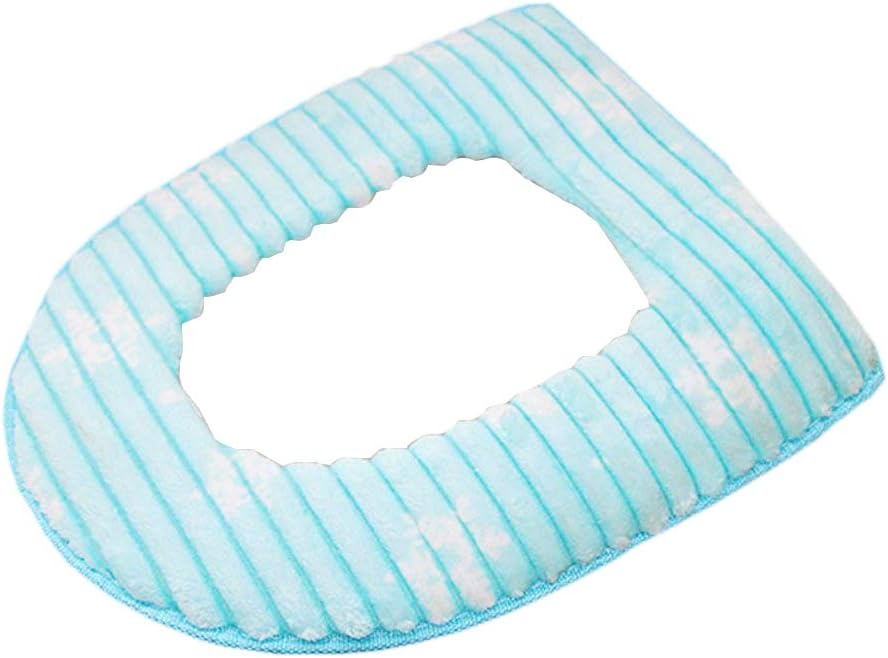 Soft & Comfy Corduroy Toilet Lid & Tank Cover Toilet Seat Cushion Toilet Mat Pad Bathroom Warmer,Snowflake Blue