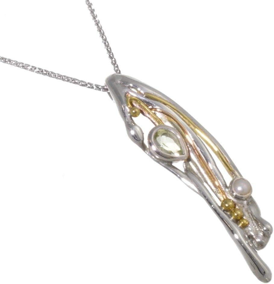 Fabulous Sterling Silver Jewellery: Pendant with Green Amethyst and Pearls (44mm Length) (N237)