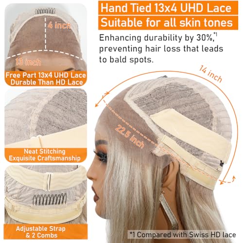 Ash Blonde Pre Plucked Human Hair Wig 13x4 Pre Plucked Human Hair Wig 13x4 UHD Lace Human Hair Wigs for Women 22 Inch 180% Density